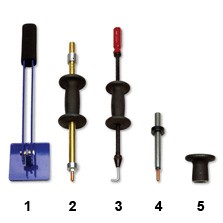 1. Lever Bar (optional) 2. Slide or Spot Hammer 3. Slide Hammer with Hook (optional) 4. Weld-on Shaft with Collar (optional) 5. Hammer Weight (optional)