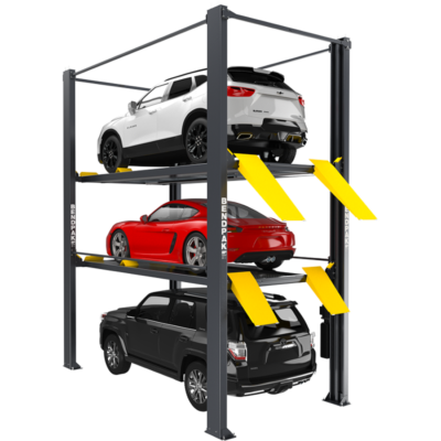 Supersize your parking capacity with this revolutionary tri-level parking lift from BendPak! This unique four-post parking lift design parks up to three vehicles in one space, instantly tripling your parking capacity. With an extended length and taller rise compared to the HD-973P, the HD-973PX has even more room for your longest and boxiest vehicles.