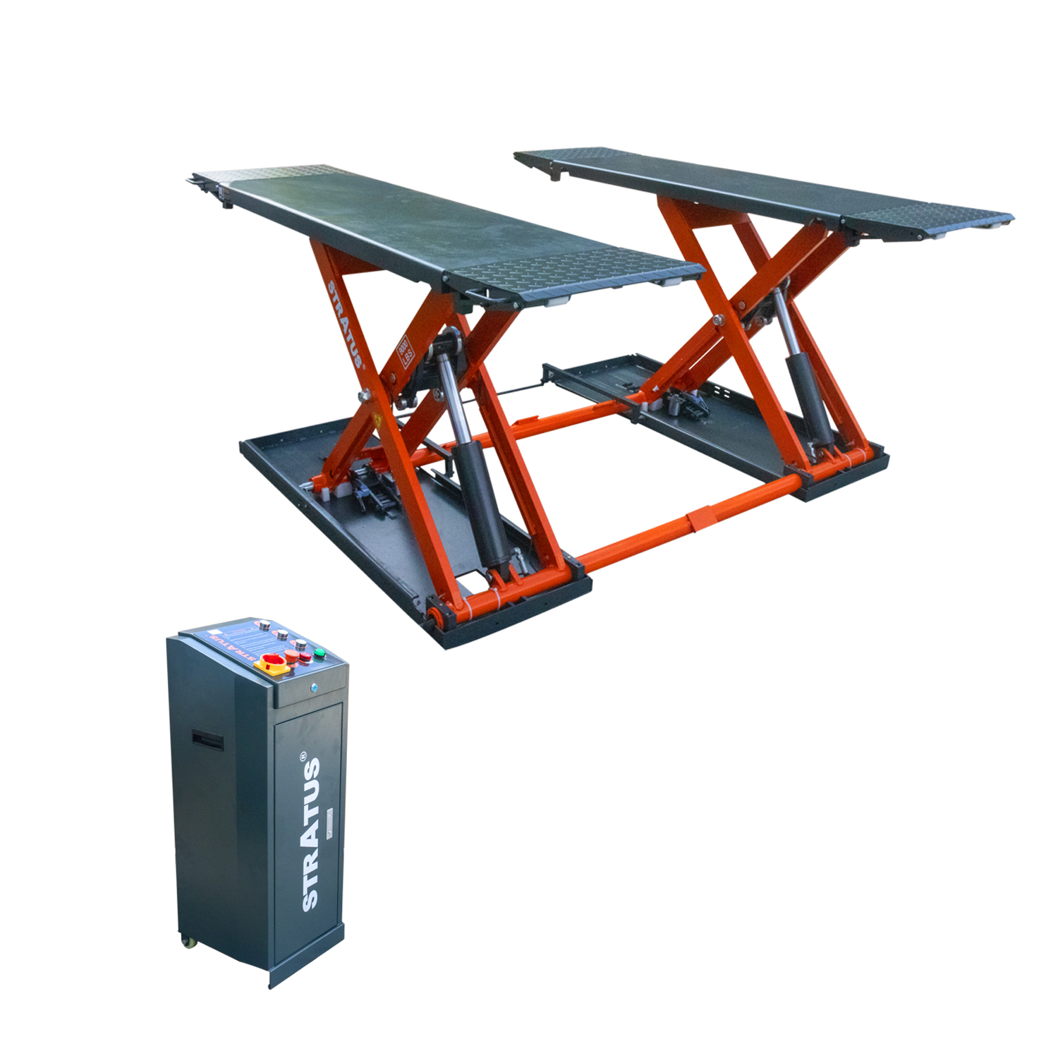 The Stratus SAE-MS9000X Open Center Mobile Mid Rise Scissor Car Lift is just the tool you need. With a 9,000 lbs capacity, there is not much it cannot lift. Its commercial-grade, extra-wide design accommodates wider vehicles with ease. Its electric safety lock release mechanism will ensure that you can safely lift and lower vehicles to your heart's content.